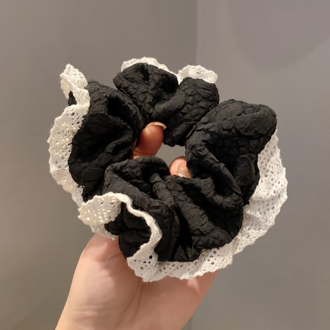 Gifty - Retro Lace Ruffle Fabric Hair Scrunchie