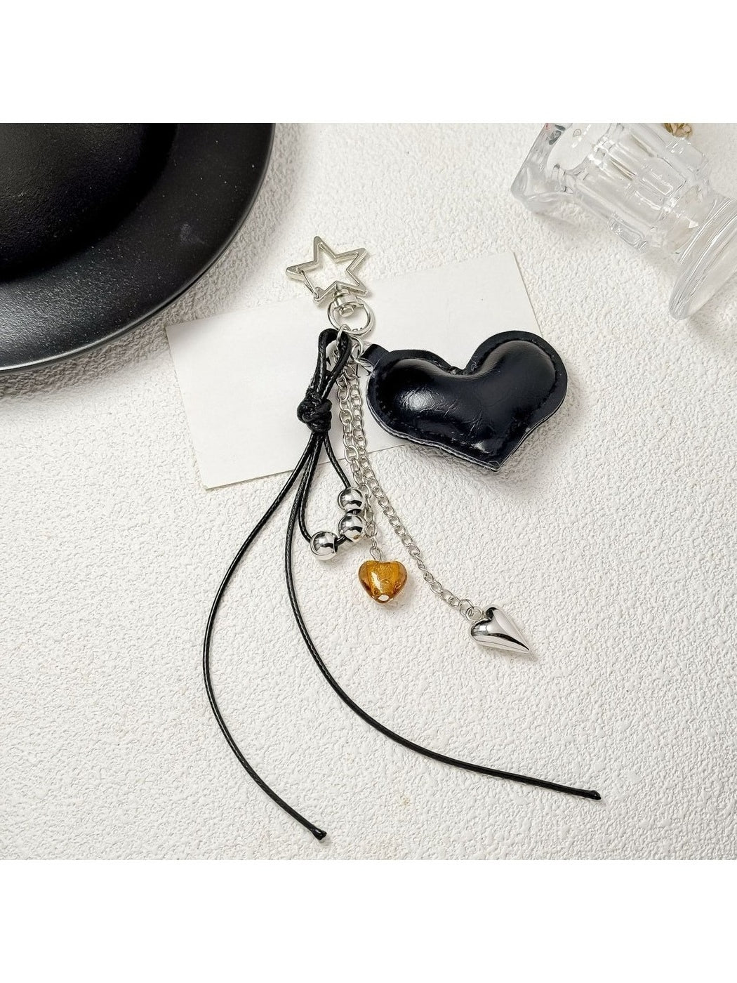 Keypus - PU Heart Charm Chain Tassel Accent Keychain