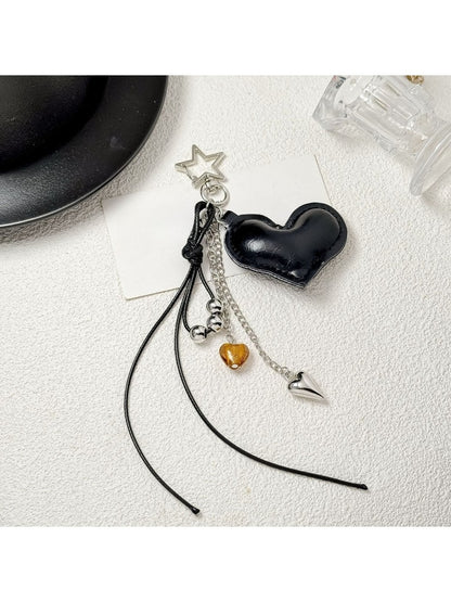 Keypus - PU Heart Charm Chain Tassel Accent Keychain