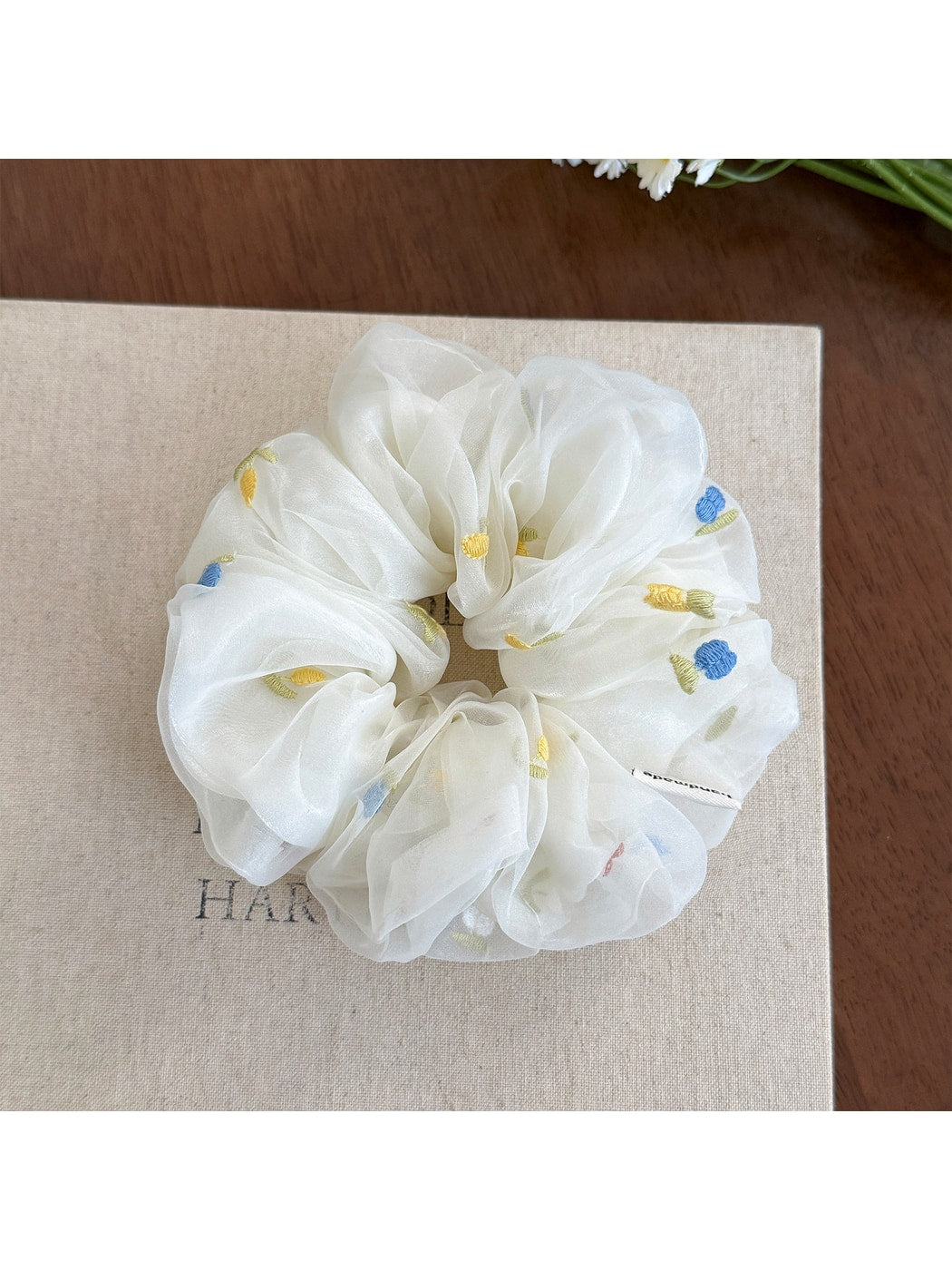Gifty - Mesh Embroidered Polka Dot Ruffled Scrunchie