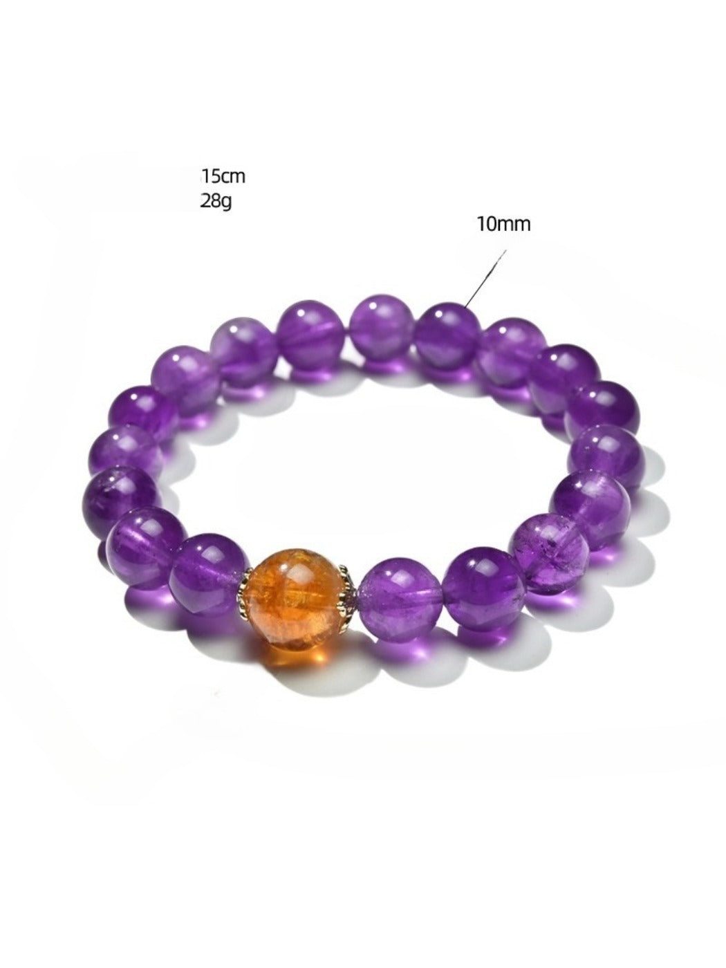 Close-up of Lovra purple and white crystal beaded bracelet on a white background