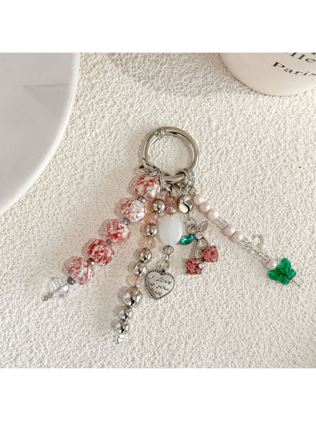 Keypus - Sweet Beaded Cherry Keyring Bag Charm Keychain