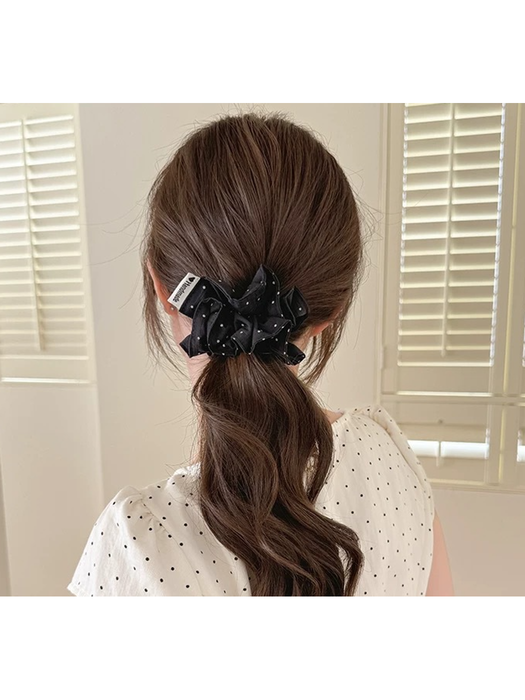 Gifty - Gathered Polka Dot Elastic Hair Scrunchie