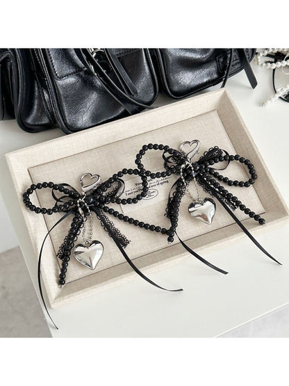 Keypus - Layered Lace Bow Heart Pendant Bag Charm Keychain