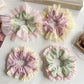 Side view of Gifty Sweet Color Block Tulle Scrunchie highlighting texture and colors