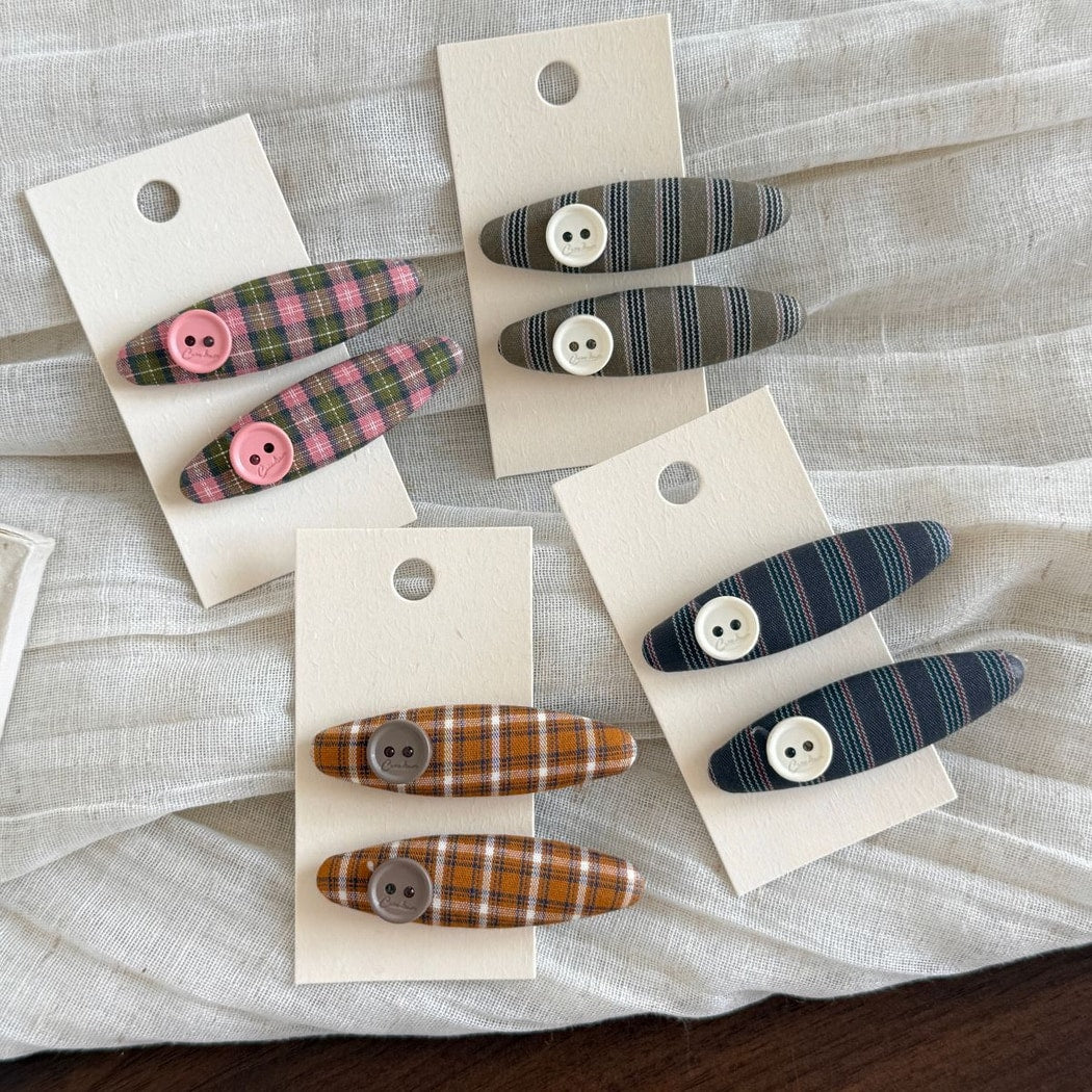 Beau - Oval Plaid Fabric Covered Side Hair Clip
