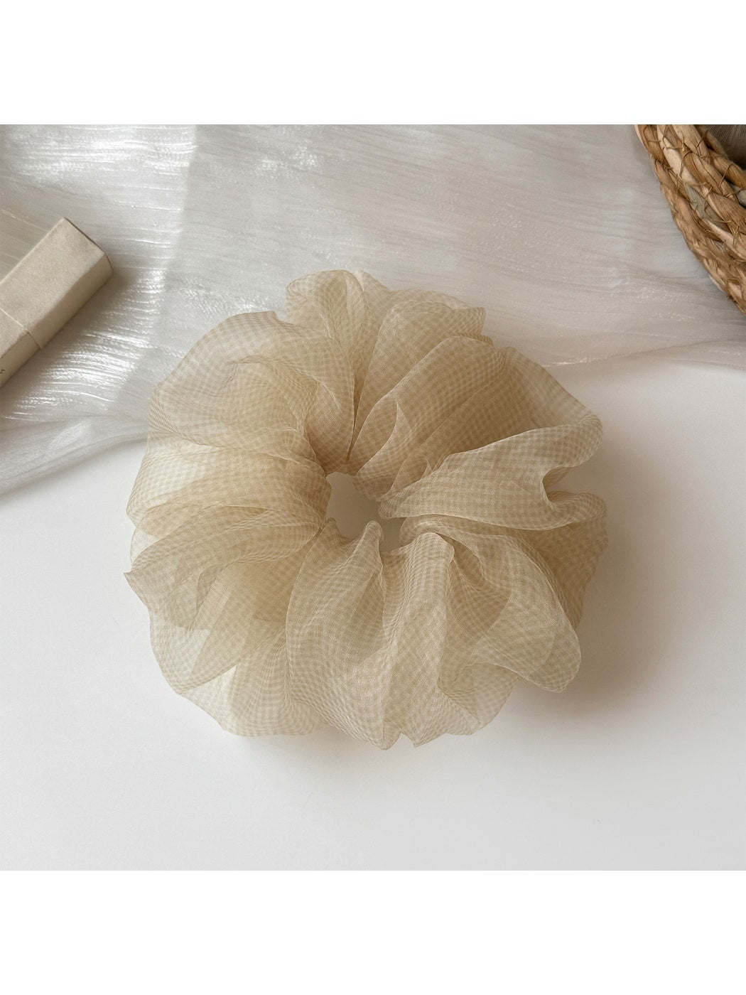 Gifty - Polyester Mesh Plaid Gathered Scrunchie