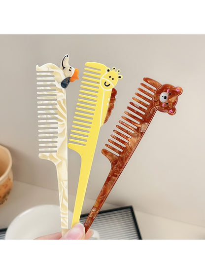 Camerow - Cartoon Animal Acetate Long Handle Comb