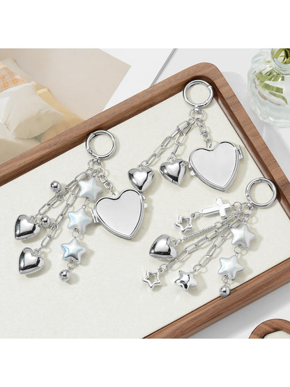 Keypus - Silver Tone Heart Mirror Charm Chain Keychain