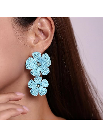Earedge floral pendant raffia drop earrings styled with casual summer outfit