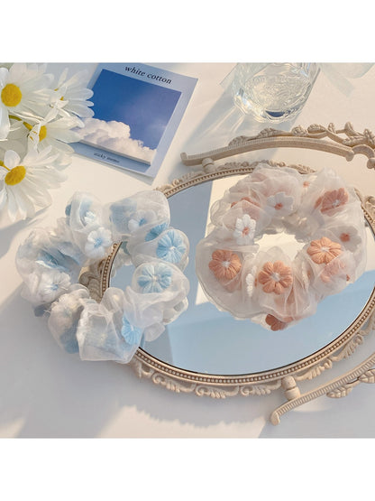 Gifty - Embroidered Flower Organza Look Scrunchie