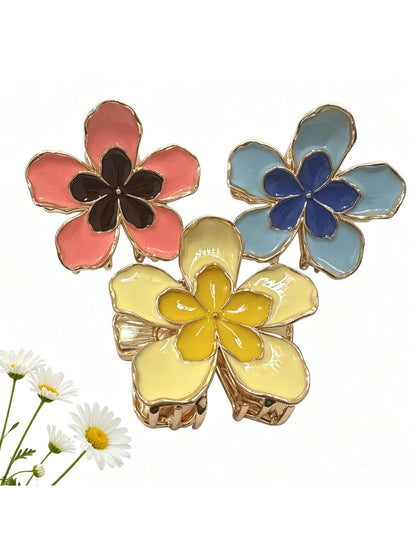 Beau rural style flower shaped hair clip with beige fabric petals and gold center