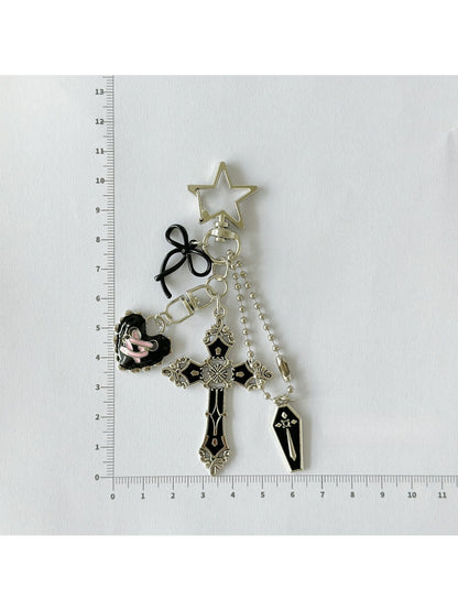 Keypus - Gothic Cross Heart Charm Alloy Bag Pendant Keychain