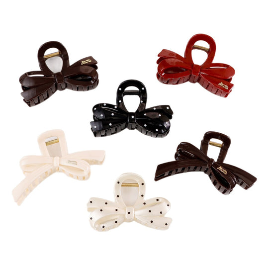 Beau - Glossy Solid Bow Ribbon Claw Clip