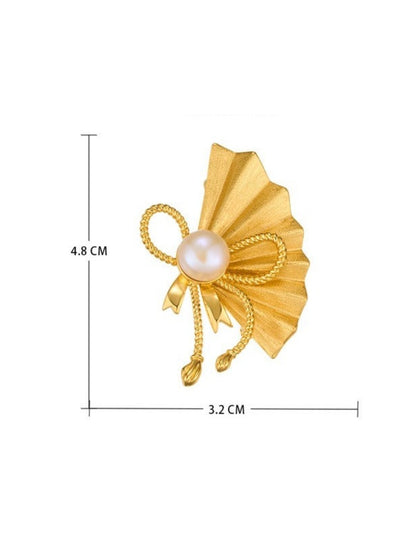 Brovia - Brushed Fan Shape Bow Accent Brooch