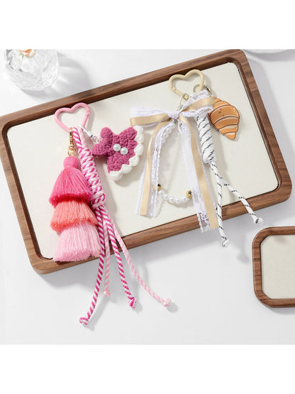 Keypus - Y2K Tassel and Ribbon Heart Keychain Bag Charm