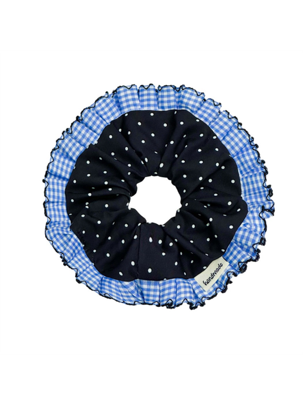 Gifty - Polka Dot Blue Plaid Lace Scrunchie