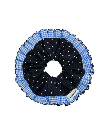 Gifty - Polka Dot Blue Plaid Lace Scrunchie