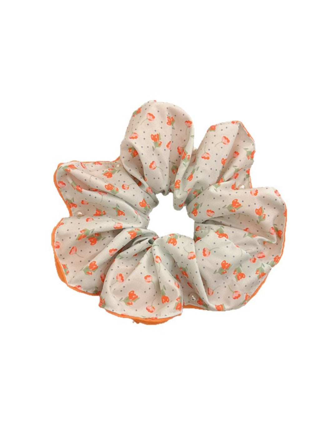 Gifty - Orange Floral Scrunchie Women Large Hair Tie