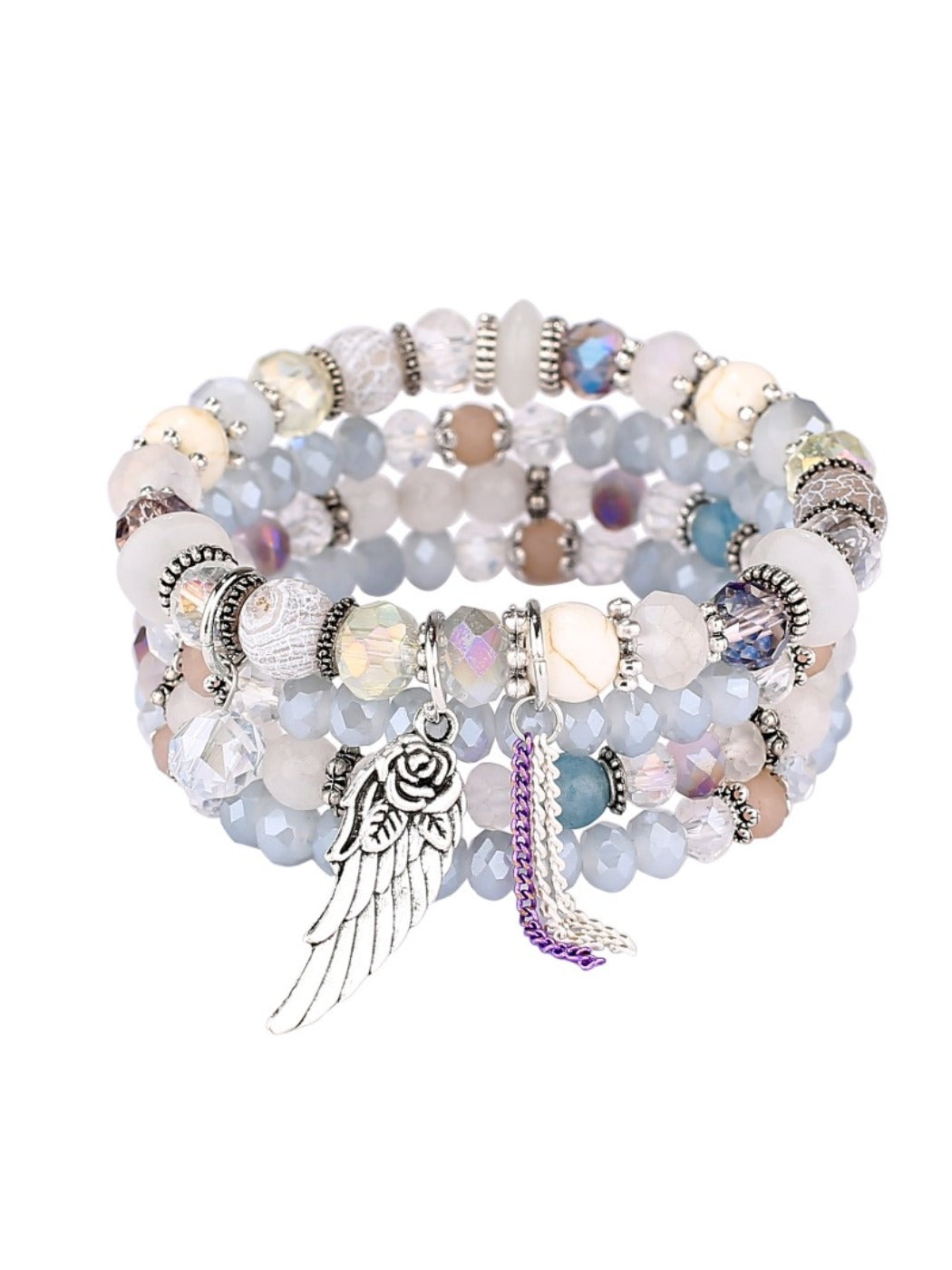 Top view of Lovra vintage layered beaded bracelet highlighting texture and colors