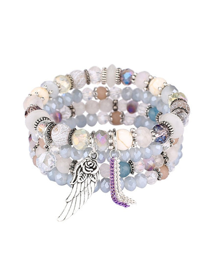 Top view of Lovra vintage layered beaded bracelet highlighting texture and colors