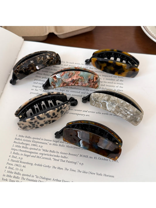 Beau - Glossy Marbled Acetate Banana Clip