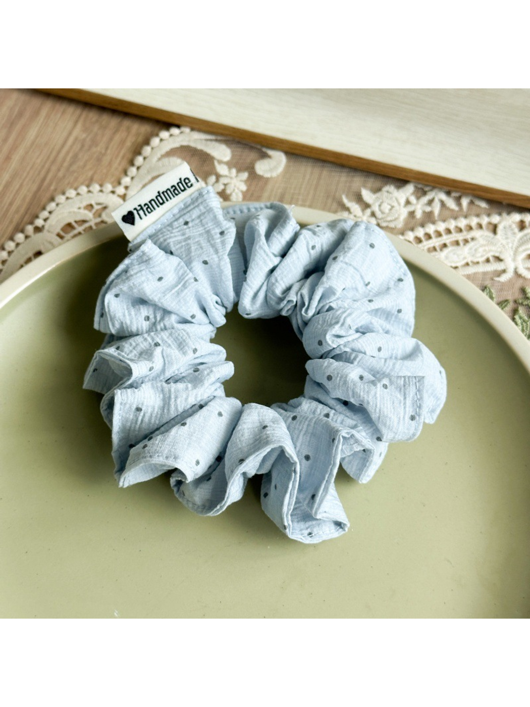 Gifty - Gathered Polka Dot Elastic Hair Scrunchie