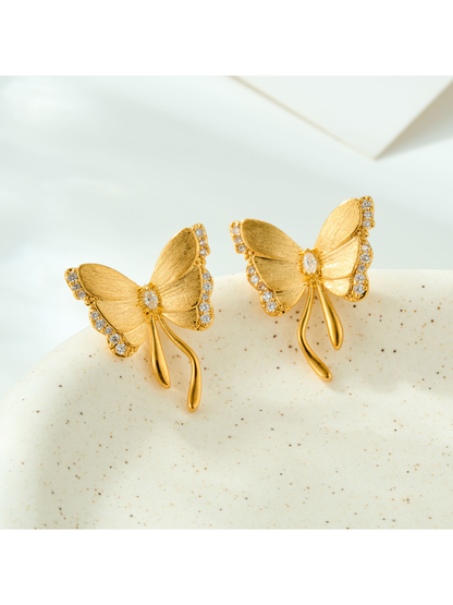 Earedge - Butterfly Detail Gold Tone Stud Earrings