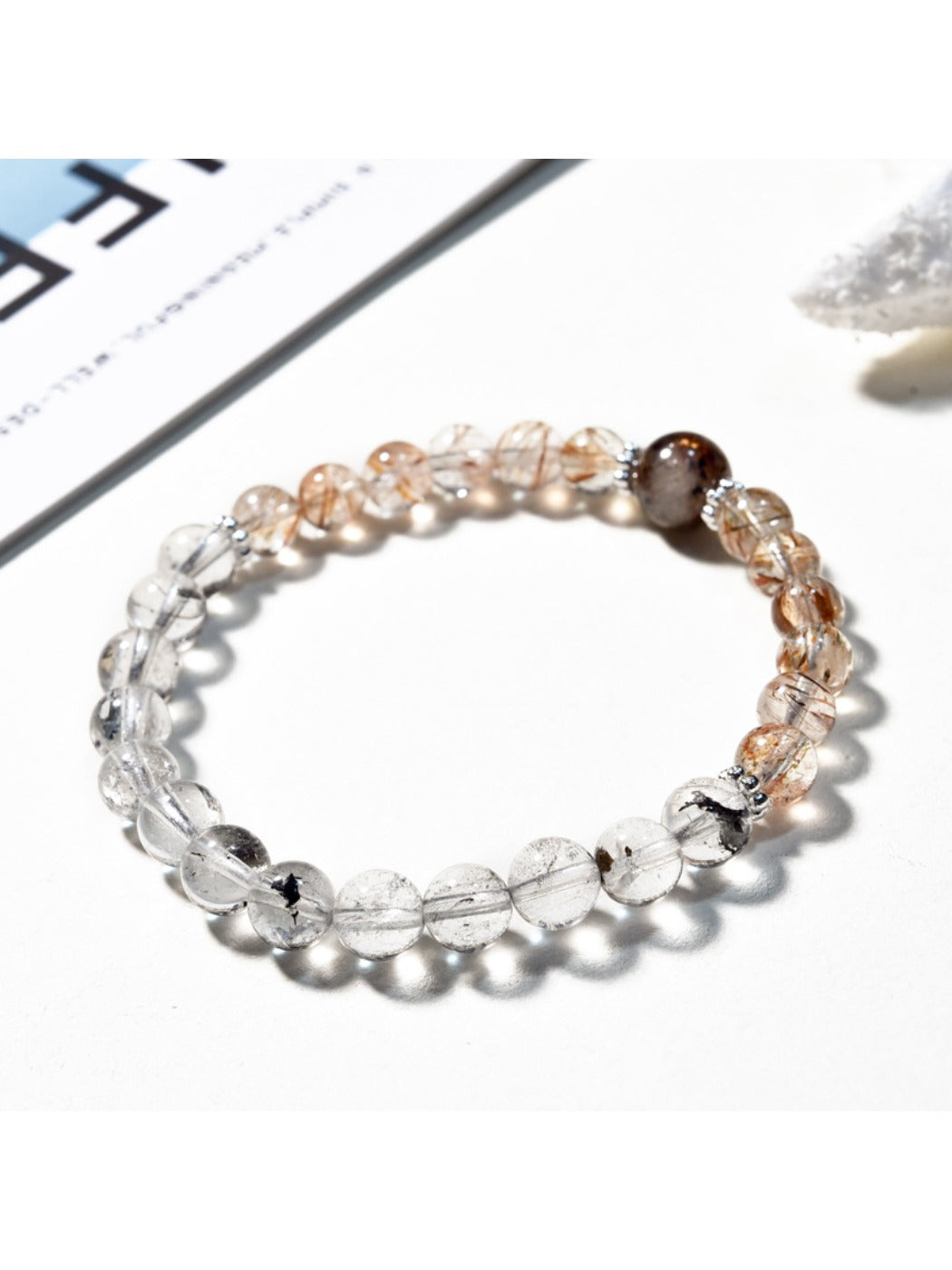 Lovra color block crystal bead bracelet laid flat showing full length and clasp