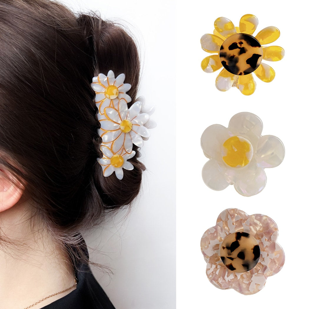 Beau - Glossy Floral and Daisy Design Claw Clip