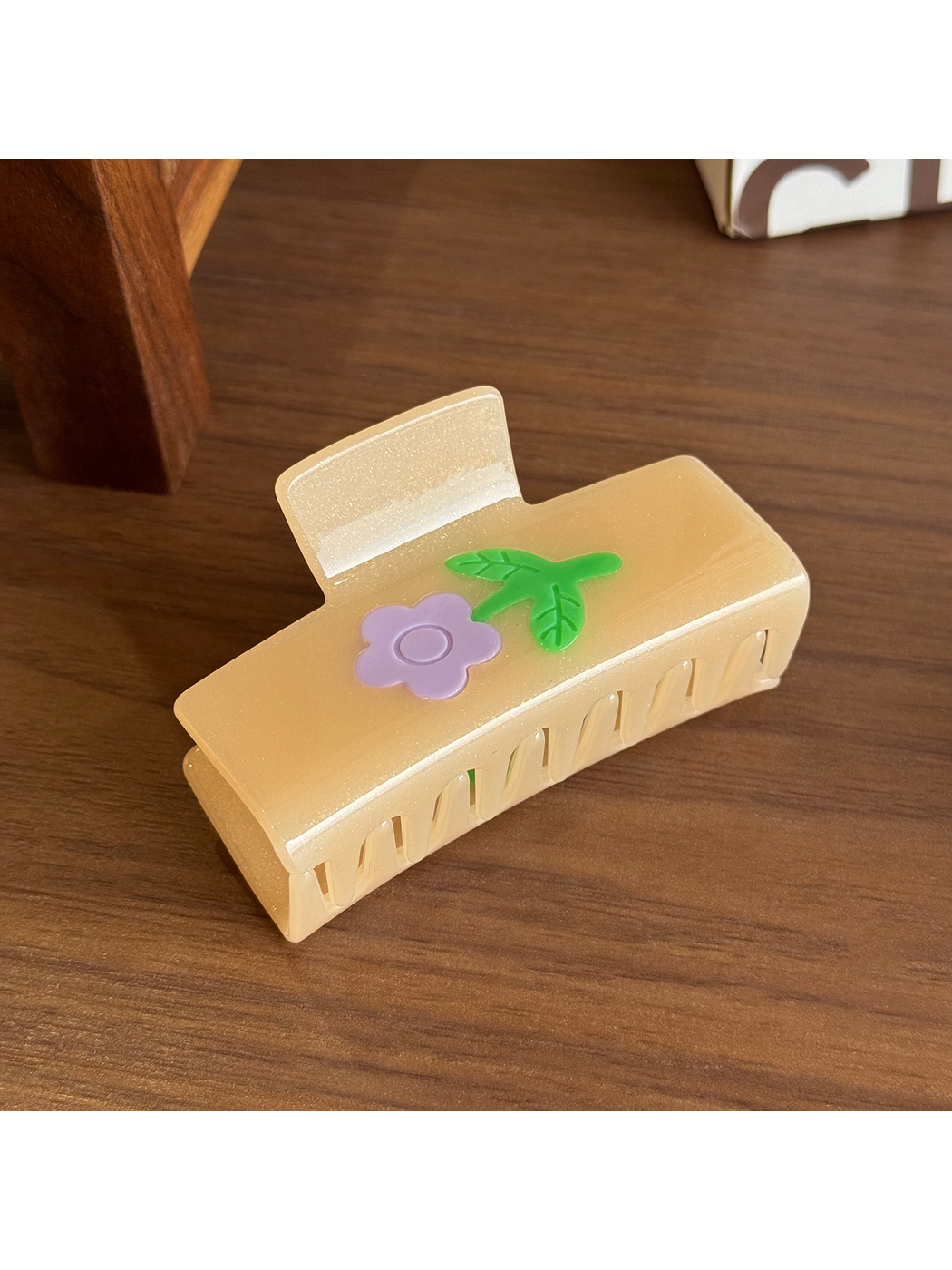 Beau - Floral Rectangular Acetate Claw Clip