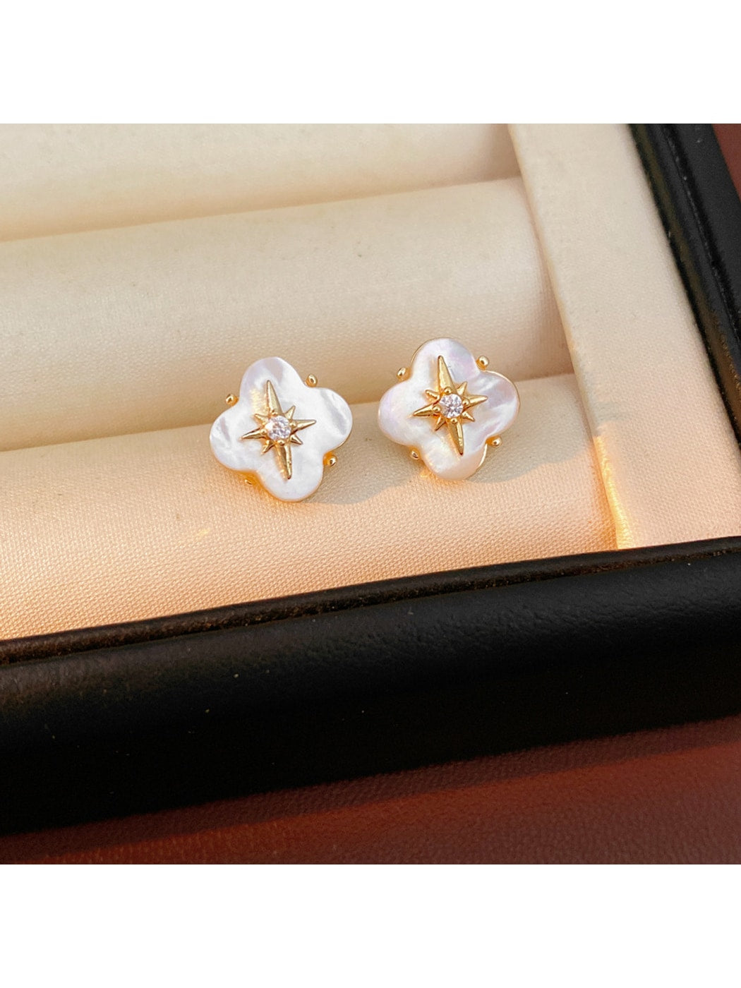 Earedge - Alloy Floral Synthetic Zircon Stud Earrings