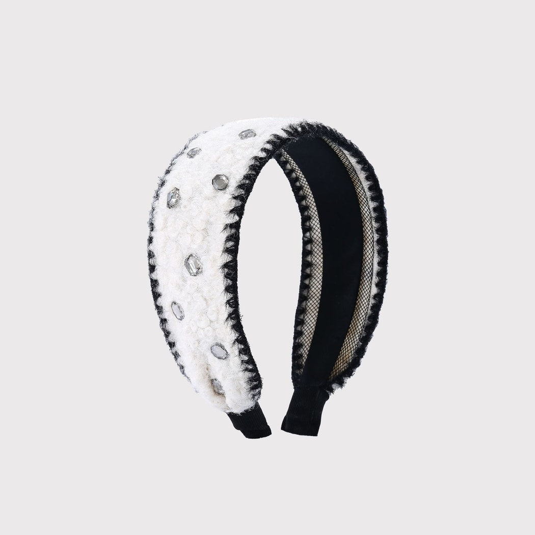 Gifty - Rhinestone Trim Textured Wide Headband
