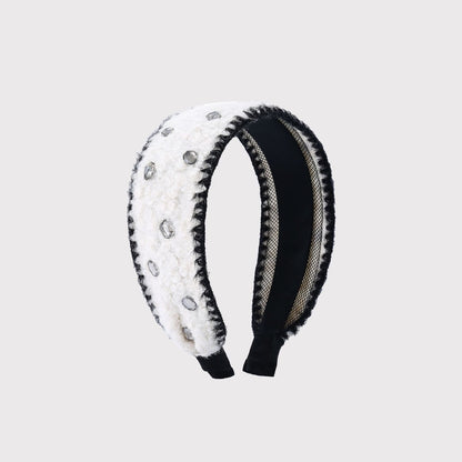 Gifty - Rhinestone Trim Textured Wide Headband