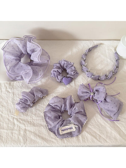 Gifty - Purple Floral Ruffle Trim Fabric Scrunchie