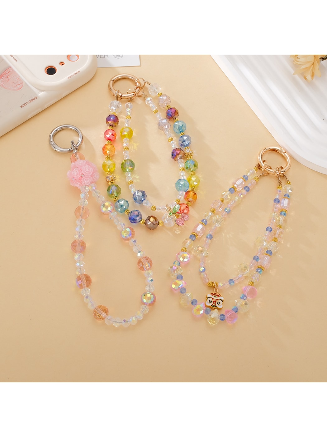 Keypus - Double Chain Beaded Cherry Pendant Keychain