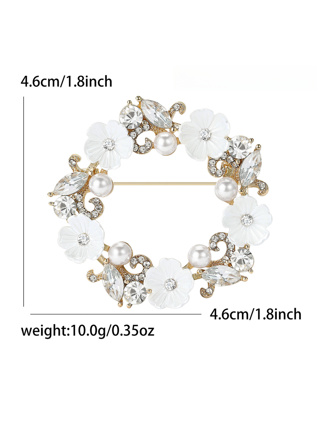 Brovia - Floral Wreath Rhinestone Alloy Brooch Pin
