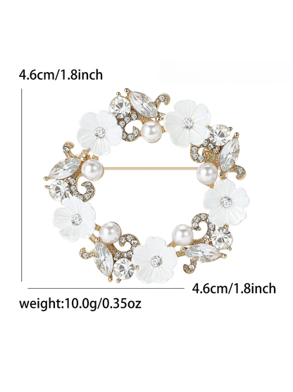 Brovia - Floral Wreath Rhinestone Alloy Brooch Pin