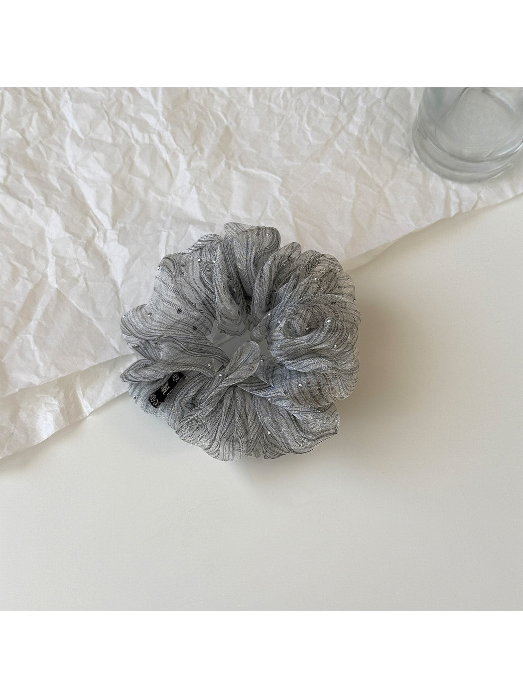 Gifty - Ruffled Mesh Polka Dot High Elastic Scrunchie