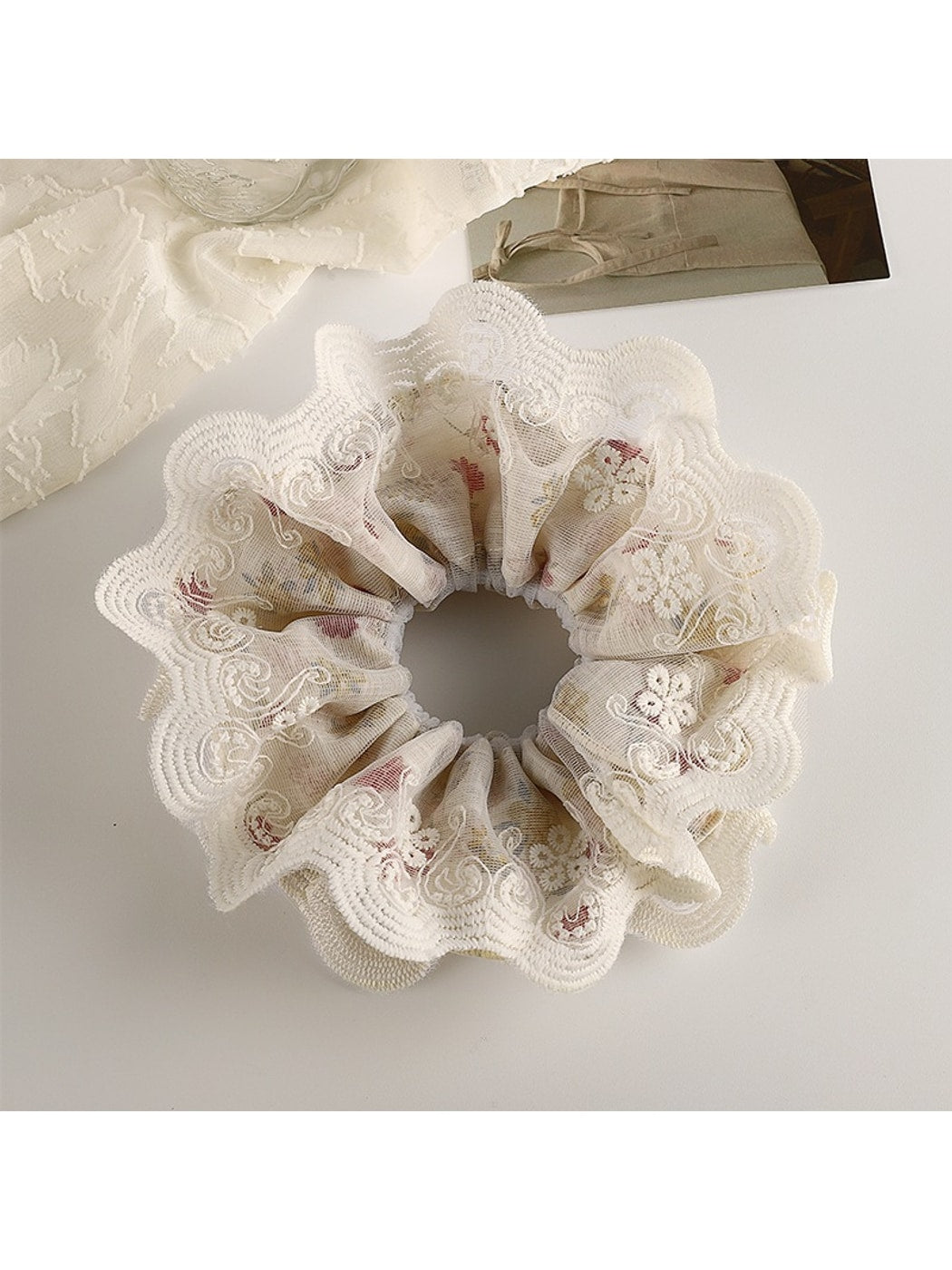 Gifty - Double Layer Embroidered Lace Scrunchie