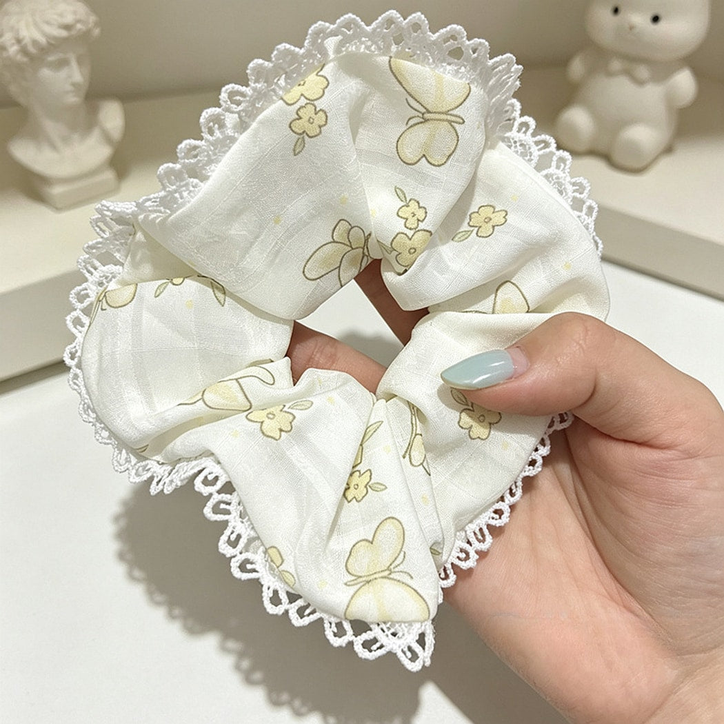 Gifty - Butterfly Pattern Lace Edge Ruffle Scrunchie