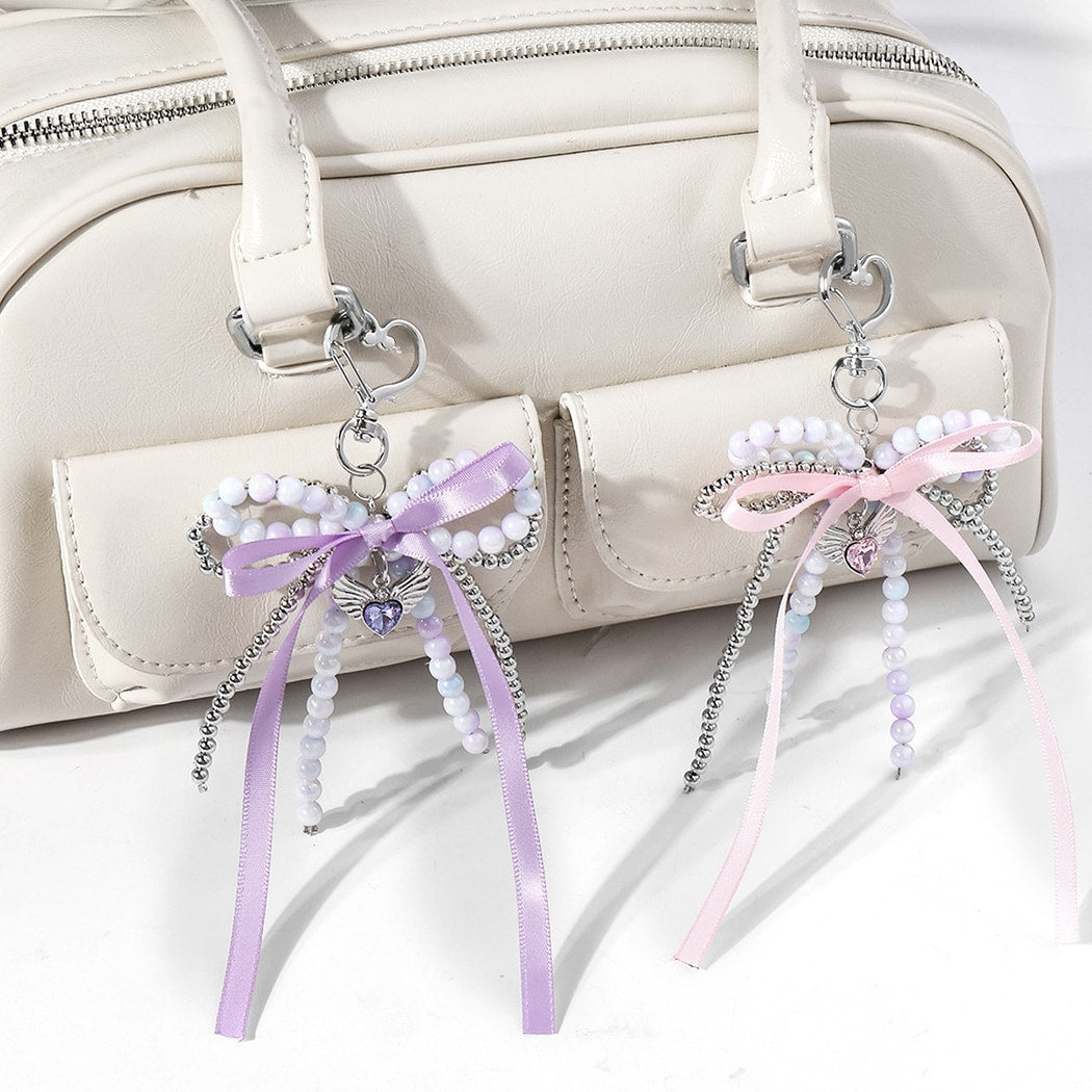 Keypus - Sweet Beaded Ribbon Bow Heart Keychain