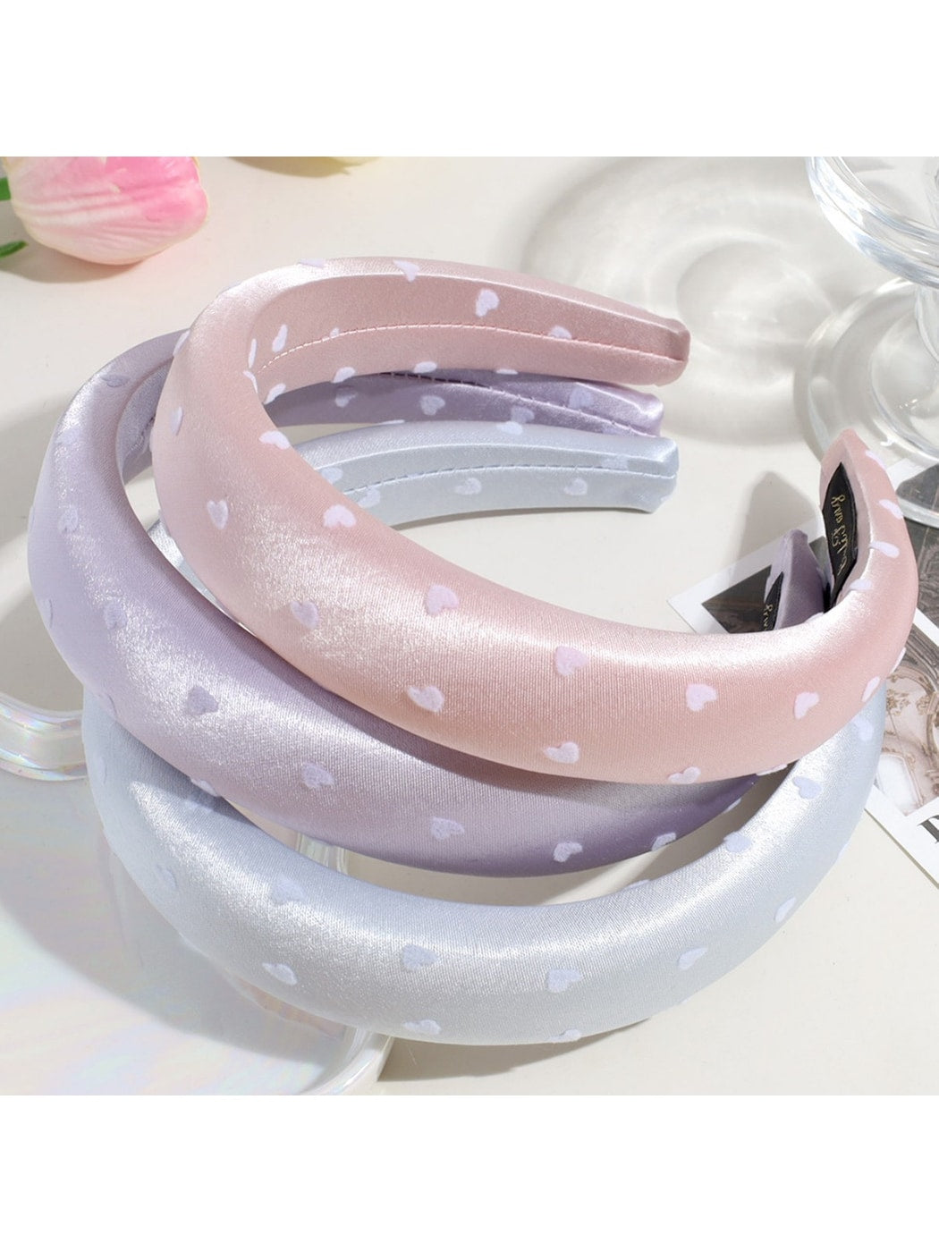 Gifty - Heart Print Satin Look Padded Fabric Headband