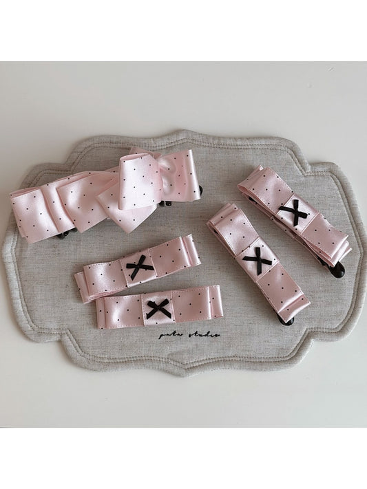 Beau - Polka Dot Satin Bow Detail Banana Clip