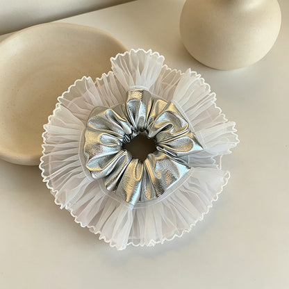 Gifty - Silver Tone Lace Ruffle Ponytail Scrunchie