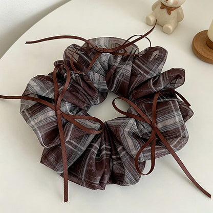 Gifty - Ruffled Plaid Bow Elastic Scrunchie