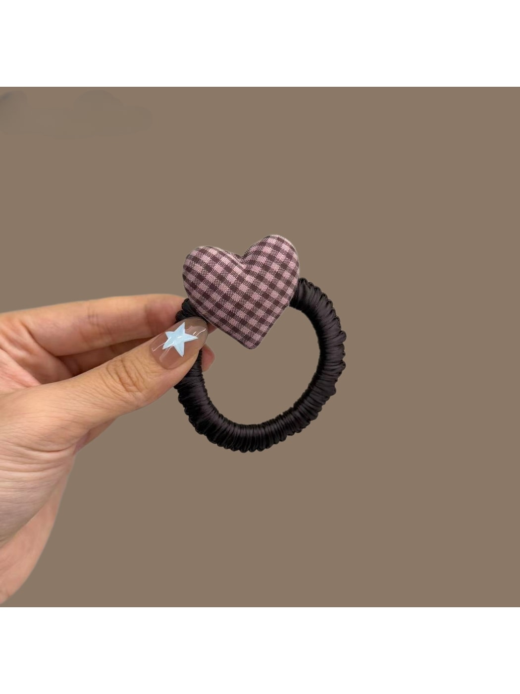 Gifty - Plaid Heart Pattern Polyester Hair Tie