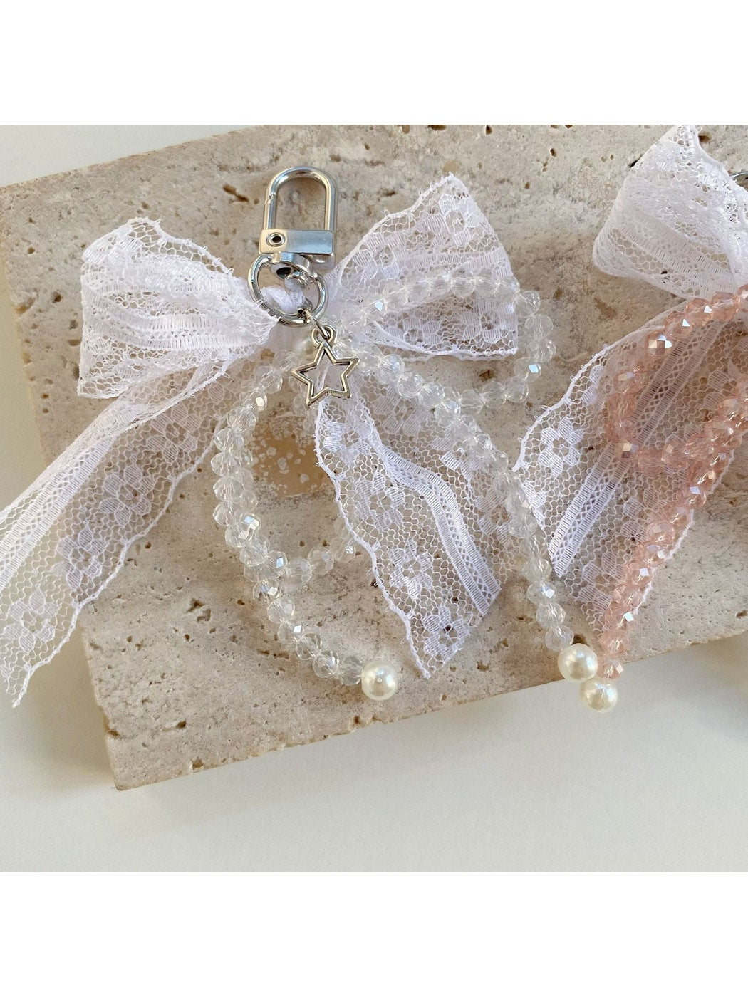 Keypus - Lace Bow Beaded Star Bag Charm Keychain