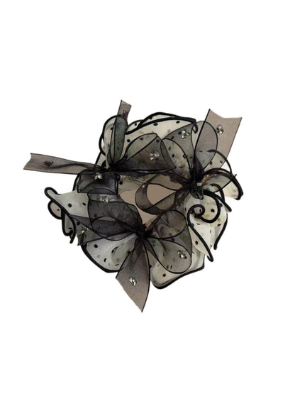 Gifty - Elegant Polka Dot Mesh Bow Ponytail Scrunchie