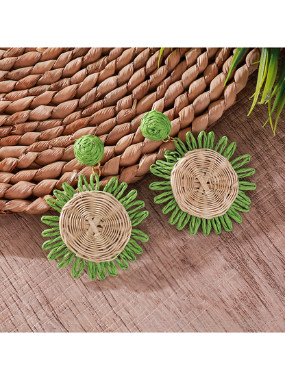 Earedge - Bohemian Round Geometric Raffia Earrings